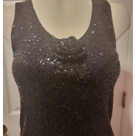 Rachel Zoe Black Sequins Tank Top Size Small Flower Sleeveless Dressy NWOT - Picture 2 of 4